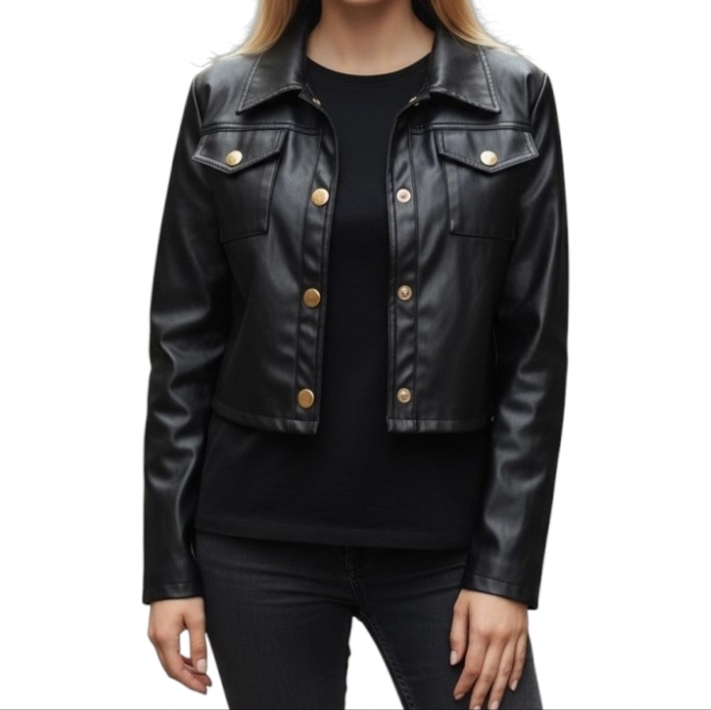Black Cropped Jacket with Gold Buttons. NWOT
